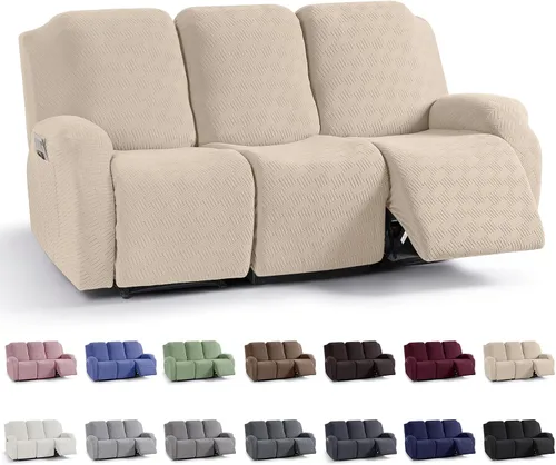 Vista 39 de KinCam Fundas para Reclinables, Fundas Elásticas para Sillas Reclinables, Fundas para Sofá Reclinable con Rayas Jacquard, Fundas Protectoras de Negro