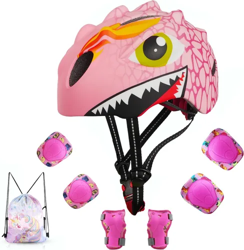 Vista 10 de Toddler Helmet Kids Bike Helmet for 2 3 4 5 6 7 8 Years Old Girls with 3D Dinosaur Design Protective Gear Set and Safety Certified, Toddler Bike