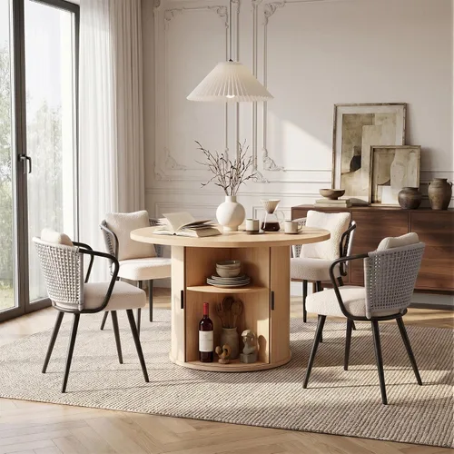 Vista 95 de Miereirl Moderno juego de comedor de 5 piezas para mesa redonda de madera de 4,31.5 pulgadas con estante de almacenamiento semiabierto y puerta