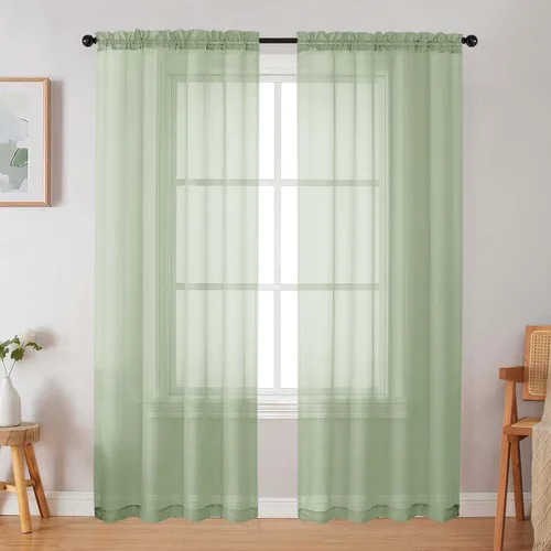 Vista 206 de 2 paneles de cortinas traslúcidas blancas para dormitorio, sala de estar, 96 pulgadas de largo, modernas, suaves, ligeras, con bolsillo para barra