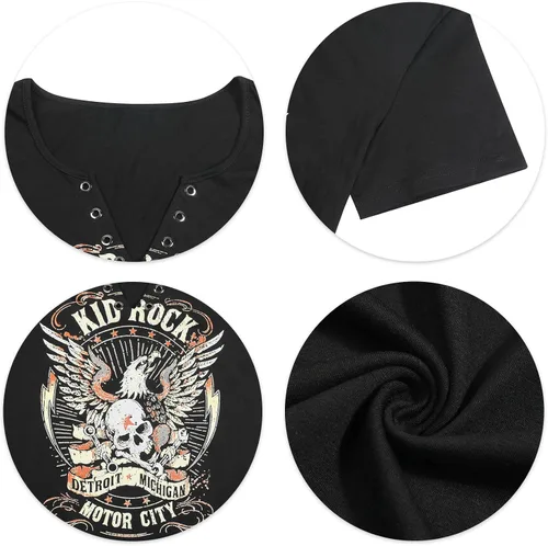 Vista 5 de SFHFY Kid Rock Skeleton Eagle - Camiseta para mujer, diseño vintage de Nashville Rock Roll Music Shirts Funny Motor City Graphic Skull Top