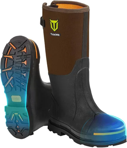Vista 7 de TIDEWE Botas de trabajo de goma para hombres, puntera y vástago de acero Negro