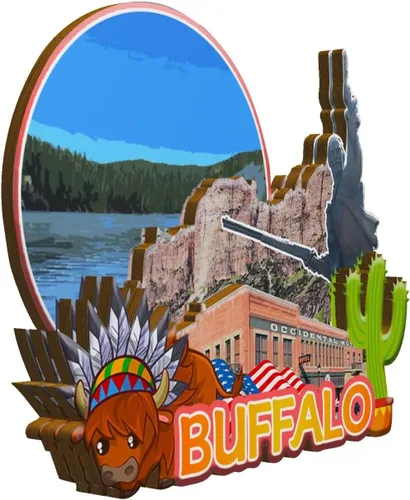 Vista 2 de Buffalo USA - Imán para nevera con imán de madera 3D, monumentos coleccionables de viaje, hecho a mano, 1976