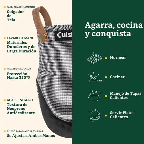 Vista 5 de Cuisinart Heritage - Mini guantes para horno, 2 unidades, neopreno, resistentes al calor 350F negro/ blanco (black/white mini houndstooth)