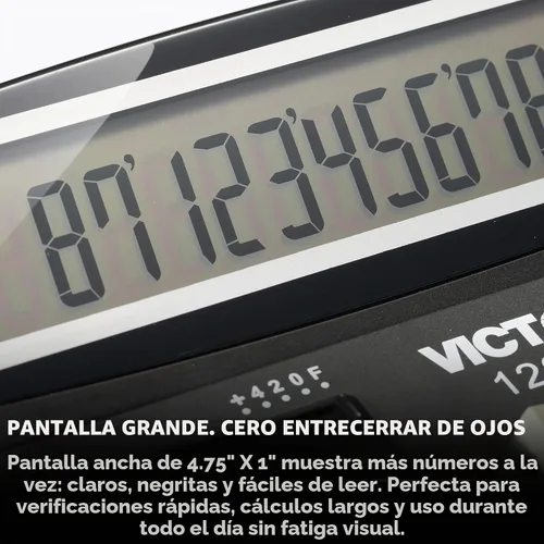 Vista 2 de Victor 1200-4 Calculadora de escritorio empresarial de doble potencia de 12 dígitos, color negro