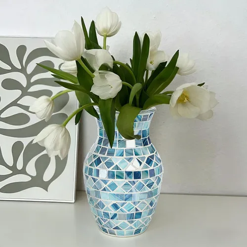 Vista 12 de Florero de vidrio de mosaico, jarrones de vidrio negro de 11.6 pulgadas para centros de mesa