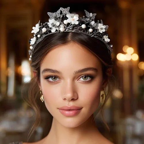 Vista 24 de Brishow Tocado de quinceañera con coronas de reina y mariposas doradas para mujer