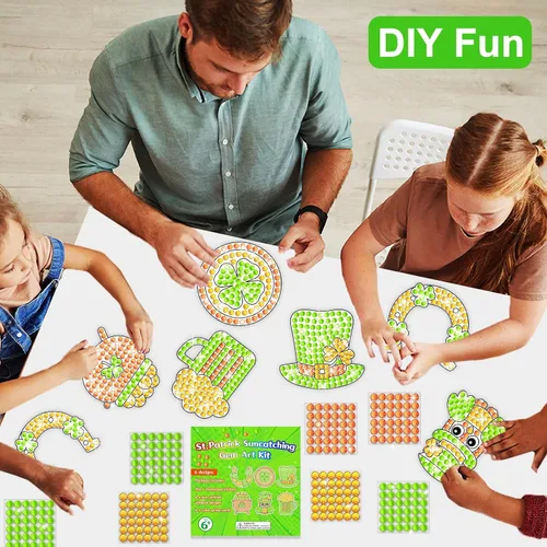 Vista 7 de Qyeahkj 6 piezas de manualidades del día de San Patricio, sombrero de trébol, gema de diamante, atrapasoles para niños, pintura de diamantes de San