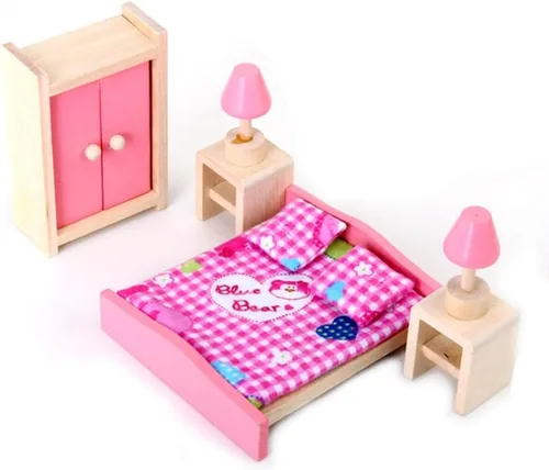 Vista 4 de Sanway 1/12 Dollhouse Miniatura exterior inward-open Puerta de madera con Steepletop, Rosado