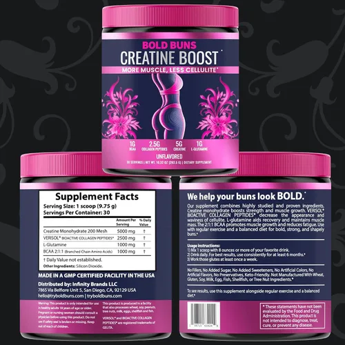 Vista 9 de Bold Buns Creatina para mujeres – Suplemento de construcción de glúteos con colágeno y BCAA – Apoya el desarrollo muscular, recuperación después
