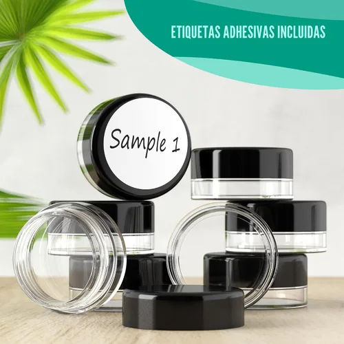 Vista 4 de Frasco de 0.10 onzas líquidas Houseables, 50 unidades, sin bisfenol A, recipientes vacíos de plástico para muestras de cosméticos, tarro redondo