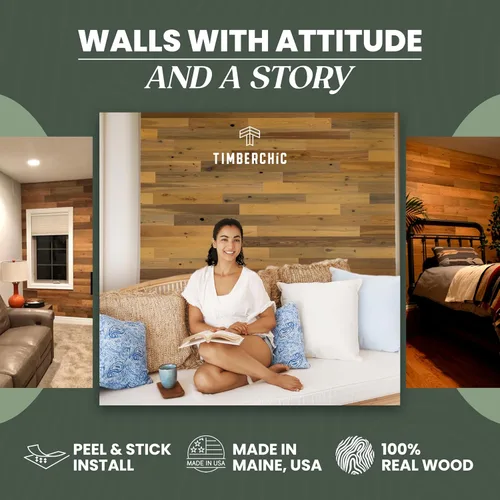 Vista 2 de Timberchic Paneles de Pared de Madera Recuperada – Tablones de Despegar y Pegar para Paredes de Acento – Paquete de Muestra de Decoración Rústica