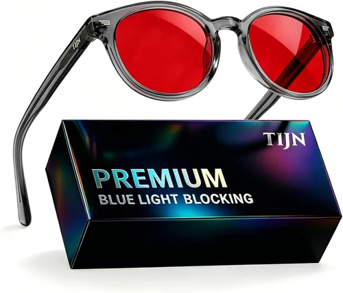 Vista 28 de TIJN Gafas de bloqueo de luz azul para hombres y mujeres, gafas de montura redonda gruesa vintage