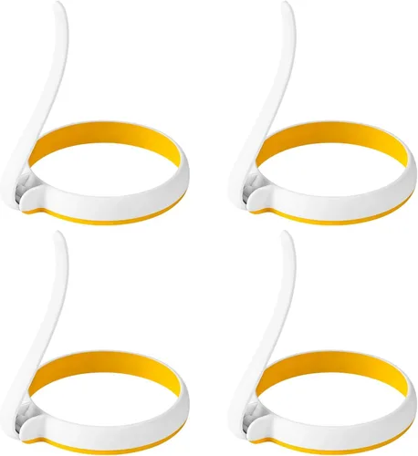 Vista 3 de 4 Pcs Egg Rings for Nonstick Frying, 4 in Egg Molds with Foldable Handle, Leak-Proof Design, Heat-Resistant Up to 400 ℉, for Breakfast Sandwich Maker