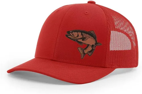 Vista 44 de Sombrero de pesca de trucha con parche de cuero grabado láser Richardson 112 Snapback Trucker Cap