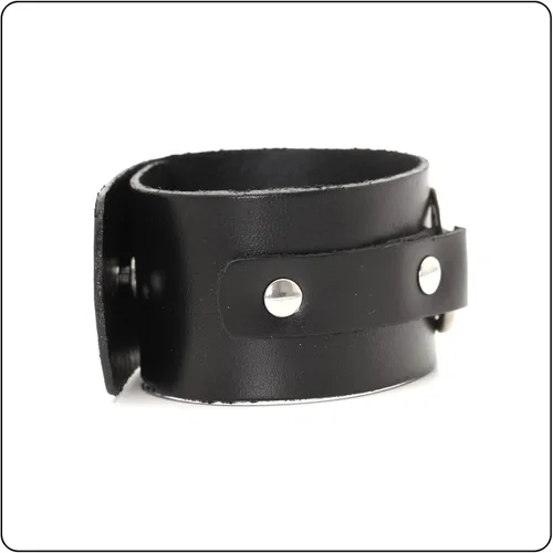 Vista 4 de Pulsera de cuero ancha con patrón de círculo punk rock