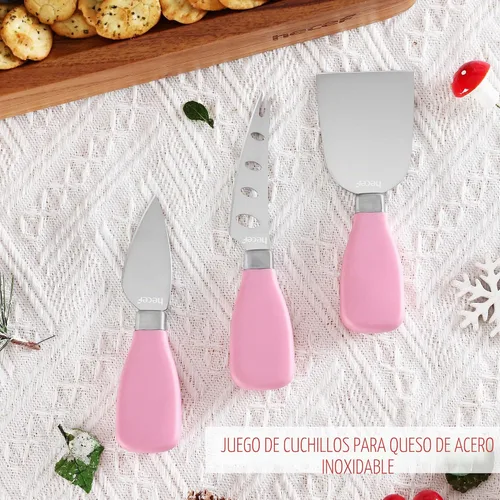 Vista 7 de hecef Juego grande de tabla de embutidos rosa con cuchillos de queso de acero inoxidable, juego de tabla de queso, bandeja de aperitivos de madera