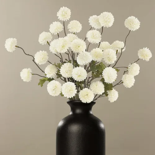 Vista 20 de DuHouse 6 piezas de flores artificiales de seda falsa pompón crisantemo, pequeña mini bola de crisantemo de seda con tallos para bodas DIY arreglos