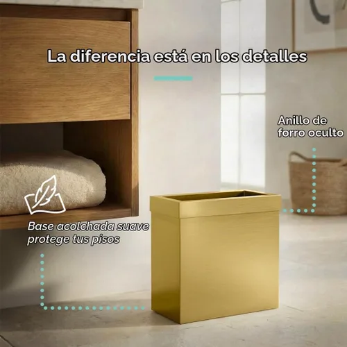 Vista 5 de Gatco Cubo de basura rectangular moderno, latón cepillado, cubo de basura de acero inoxidable con tapa extraíble, a prueba de fugas, capacidad de 3