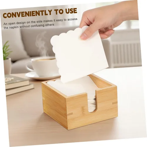Vista 3 de Alipis Servilletero de bambú para mesa de comedor y cocina, dispensador de pañuelos de madera plano
