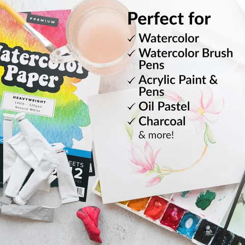 Vista 2 de Bloc de papel de acuarela, paquete de 2, papel pesado blanco prensado en frío de 140 libras para pintura de acuarela, marcadores y bolígrafos, 9 x