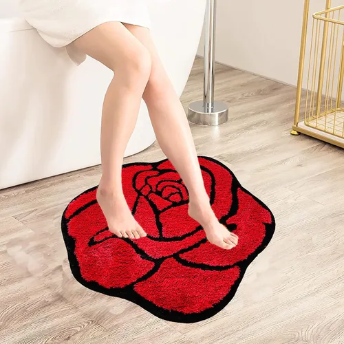 Vista 2 de LEVINIS Alfombras de baño con rosas rojas para baño, antideslizante, absorbente, alfombra de baño, alfombra de baño, alfombra de área floral suave