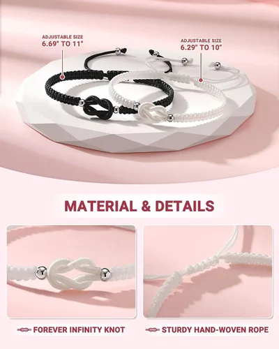 Vista 4 de UNGENT THEM - Pulseras Pinky Promise para parejas con nudo; juego de pulseras para aniversario, Navidad, San Valentín; regalos "I Love You