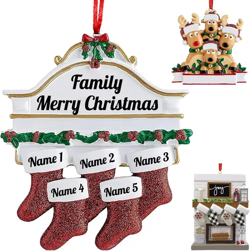 Vista 13 de Adornos de Navidad personalizados 2025, repisa de chimenea, familia de 2/3/4/5/6 nombres de miembros de la familia Joy para decoraciones de árbol