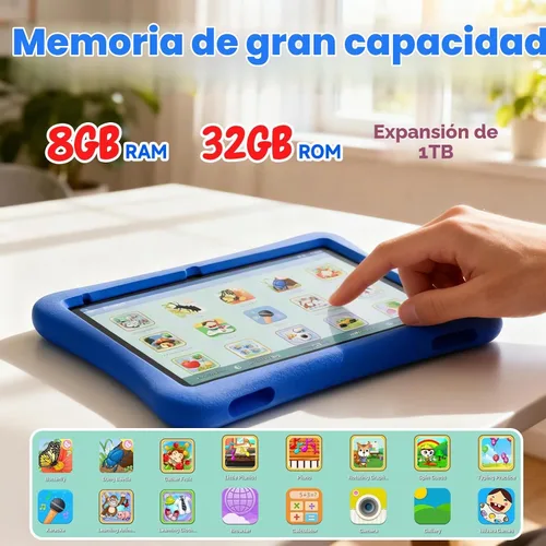 Vista 3 de ZZB Tableta para niños de 10 pulgadas, Android 15.0, 8 GB (3+5 extendidos) RAM 32 GB ROM (expandible a 1 TB) Cámara dual de 6000 mAh precargada