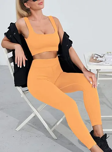 Vista 4 de ARTFREE Conjuntos de entrenamiento para mujer, 2 piezas, conjuntos de yoga, leggings de cintura alta sin costuras y brasier deportivo, camiseta sin