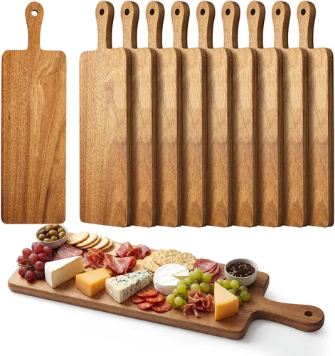 Vista 8 de Nuenen Tabla de cortar de madera con mango de 12 x 11 x 0.47 pulgadas, tablas de cortar de madera de bambú de acacia para cocina, pizza, pan, queso