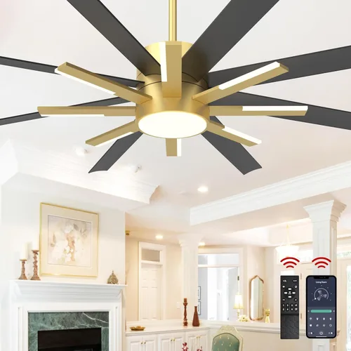 Vista 10 de Ventiladores de techo negros de 72 pulgadas con luces y control remoto, moderno ventilador de techo grande para sala de estar, dormitorio, patio, 6