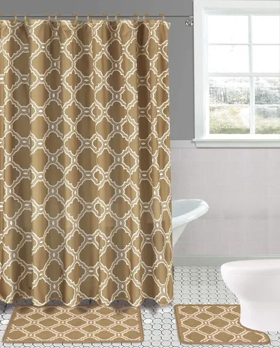 Vista 6 de Juego de 15 tapetes de baño para baño, cortina de ducha, diseño estampado de mariposa o peine de miel (color negro mariposa)