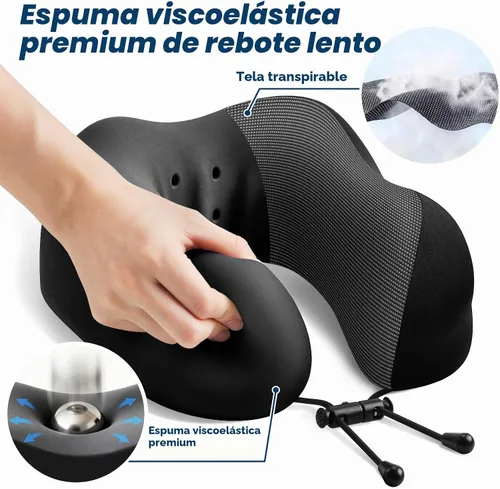 Vista 3 de ExploreBliss - Almohada de viaje, almohada de espuma viscoelástica para el cuello, avión, color negro Travel Pillows for Airplanes, Neck Pillow