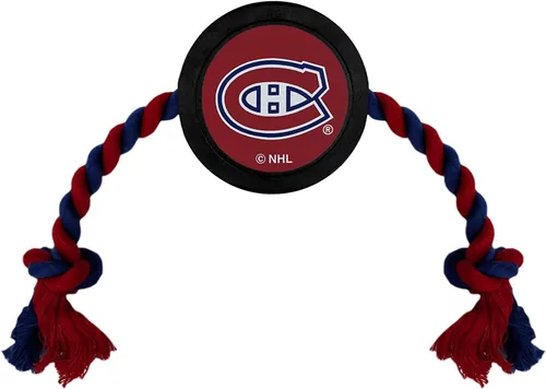 Vista 4 de Juguete de goma First Dog Puck – Cuerda de tiro resistente para perros y gatos – Juega hockey con tu mascota – Juguete con licencia de los Anaheim