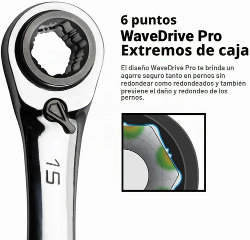 Vista 4 de Capri Tools Juego de llaves de trinquete reversibles de extremo de caja 4 en 1 de 120 dientes, métricas y SAE, 4 piezas con 16 tamaños