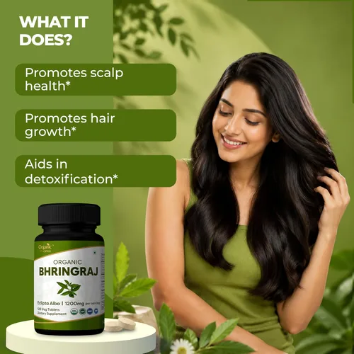 Vista 4 de ORGANIC SPREE Bhringraj 120 tabletas – Eclipta alba – 60 días de suministro – Apoya la nutrición del cabello, crecimiento saludable del cabello