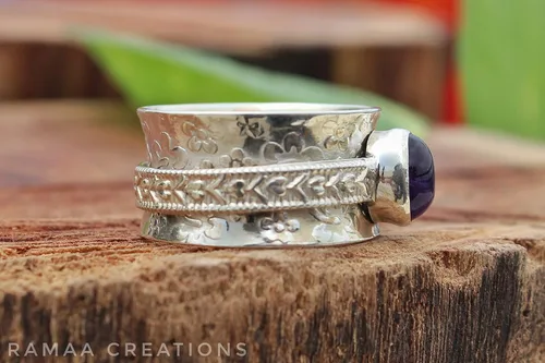 Vista 4 de Amethyst Spinner Ring Anxiety Silver Spinner Ring Fidget Spinner Ring For Women Handmade Spinner Ring Sterling Silver 925