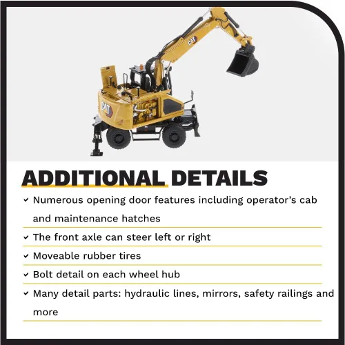Vista 5 de Excavadora con ruedas Caterpillar M318 1:50 - Serie High Line de Diecast Masters - 85956 - Pluma móvil con garra ajustable