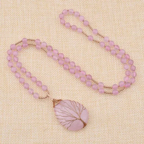Vista 4 de Jovivi Collar de cristales curativos de cuarzo amatista natural, con dije de piedra preciosa de chakra envuelto en lágrima envuelta en alambre de 28