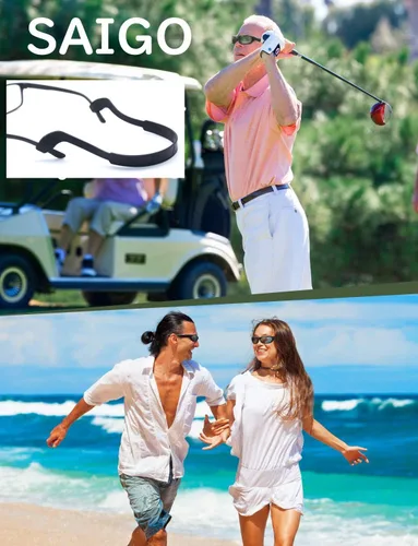 Vista 5 de SAIGO Correa antideslizante de silicona para gafas, retenedores de gafas deportivos, elástico, suave, para hombres y mujeres, 2 unidades, negro, 9.8