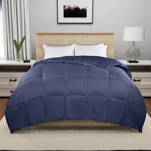 Vista 2 de Serta Memory Flex - Edredón de tamaño matrimonial/queen, relleno de edredón para todas las estaciones, transpirable y resistente a las manchas, Azul