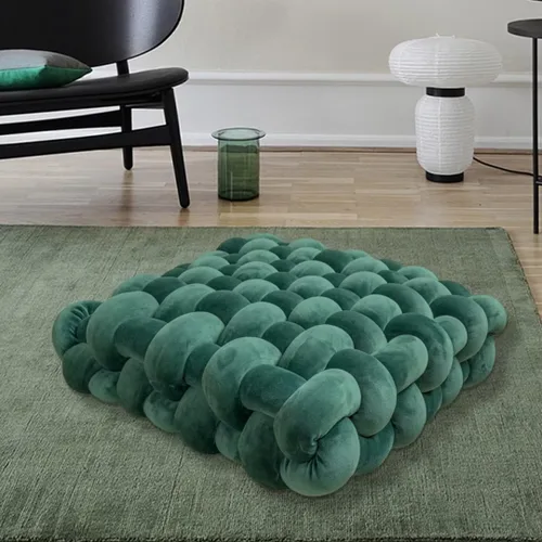 Vista 8 de Almohada decorativa cuadrada con nudo de 13 pulgadas, almohada anudada de terciopelo negro, almohada de piso de 8 bolas para sala de estar, ventana