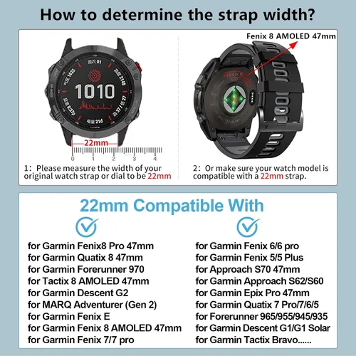 Vista 2 de ZPJPPLX Correa Quickfit de 0.866 pulgadas compatible con Garmin Fenix 8/7/6 epix Pro, correa de silicona para Fenix E/5 Plus/5/tactix quatix 8 7