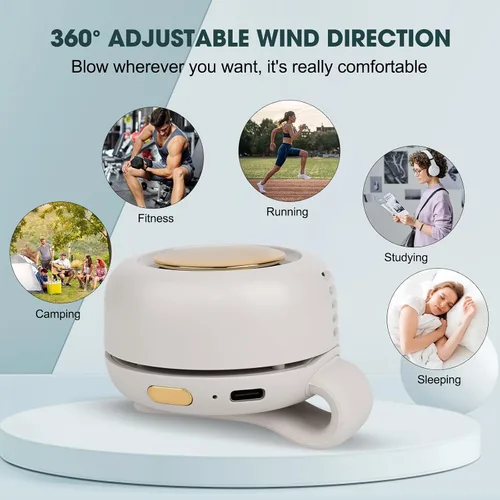 Vista 7 de Mini ventilador silencioso portátil sin aspas, ventilador de clip pequeño, ventiladores de clip de 3 velocidades para exteriores, viajes y oficina