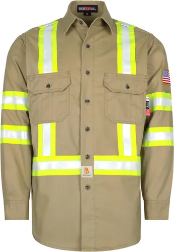 Vista 11 de BOCOMAL Camisas FR de alta visibilidad con botones de 7.5 onzas ANSI/ISEA tipo O Class1 resistente al fuego Hi Vis Refective Safety Jacket 100%