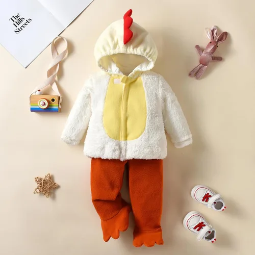 Vista 2 de Binwwede Disfraz de pollo para bebés niños y niñas, de manga larga, sudadera con capucha y pantalones