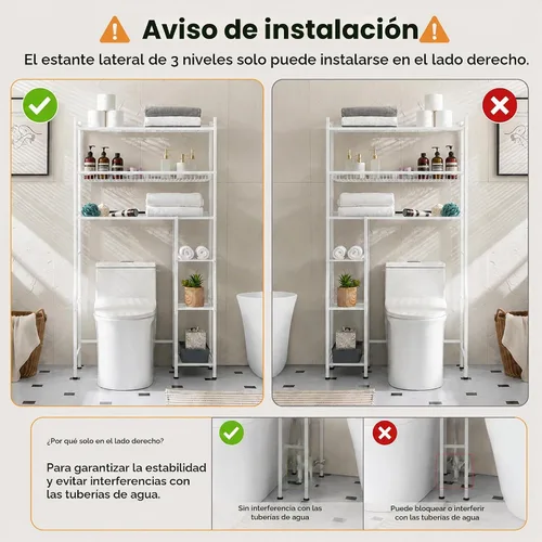 Vista 3 de Lauren & Harold - Almacenamiento de 6 niveles sobre el inodoro con estante Blanco