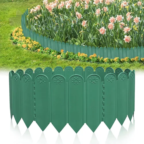 Vista 9 de EEOCWF 10 bordes de jardín marrones, bordes de plástico de 8.66 pulgadas de alto, vallas de jardín decorativas entrelazadas de 7.2 pies, borde
