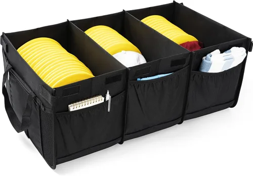 Vista 10 de Bolsa de almacenamiento de disco de golf duradera de gran capacidad con divisores y múltiples bolsillos laterales, color negro
